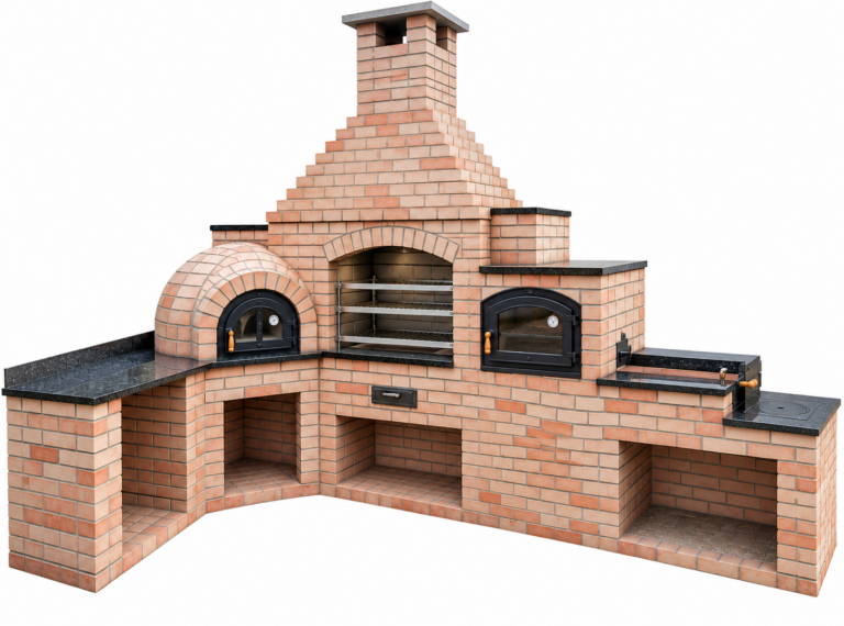 Churrasqueira 4 em 1 de Alvenaria com Forno Tradicional, Forno Iglu e Fogão a Lenha Tijolo Vermelho